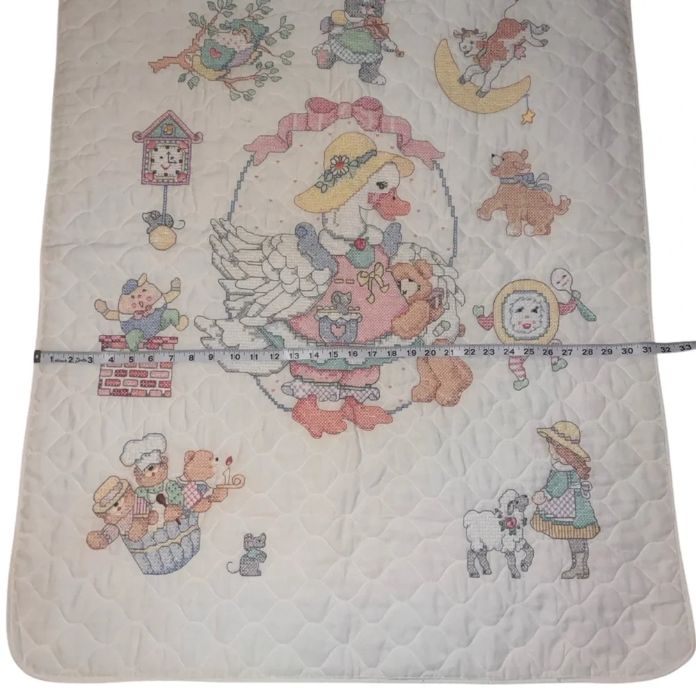 RARE!🎇Completed Bucilla Mother Goose Cross Stitch Crib Blanket Baby Nursery